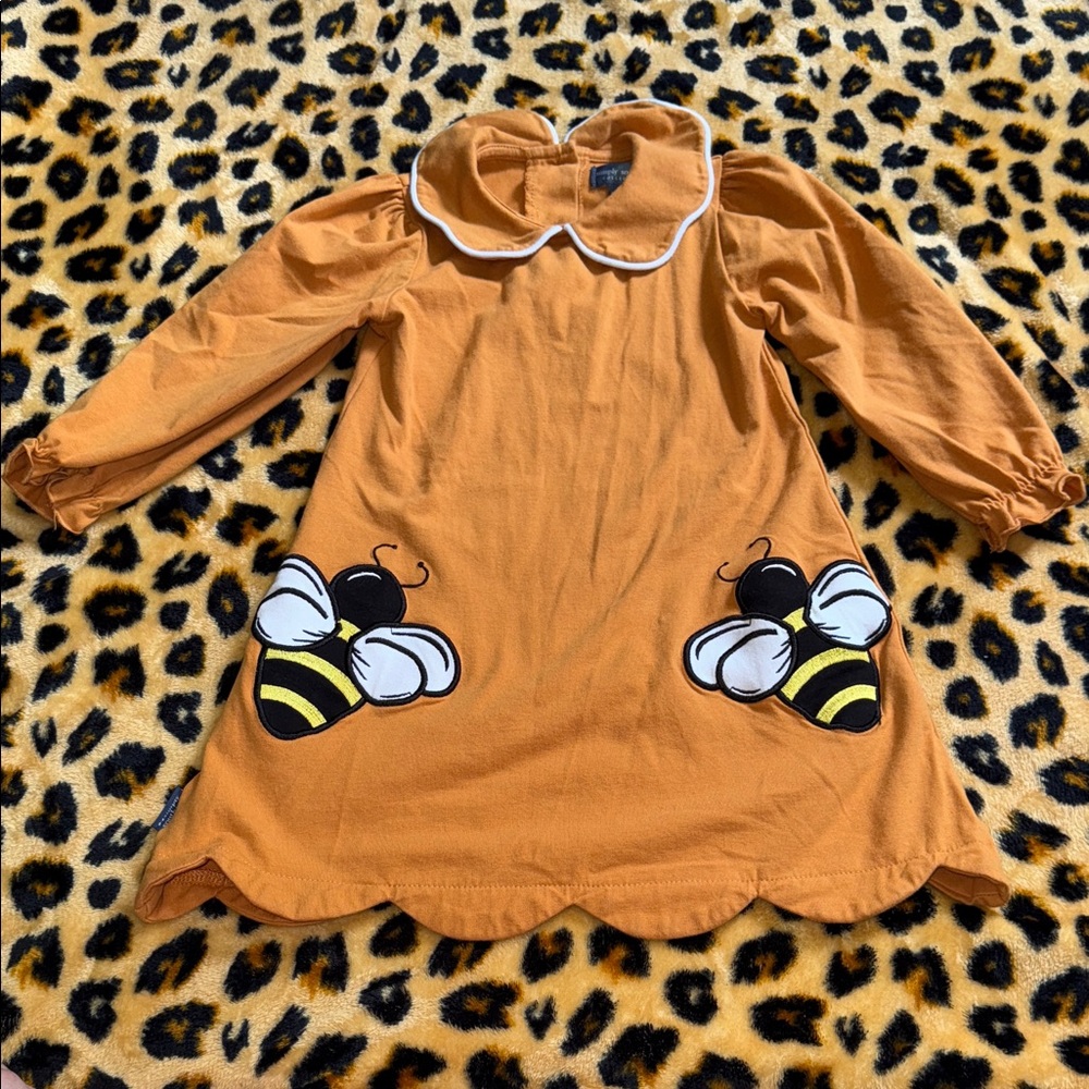 Simply Southern Kids Dress in Mustard with Bee Design